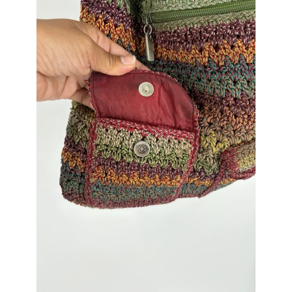 The Sak Boho Crochet Knit Backpack Bag Multicolor Striped Drawstring Purse